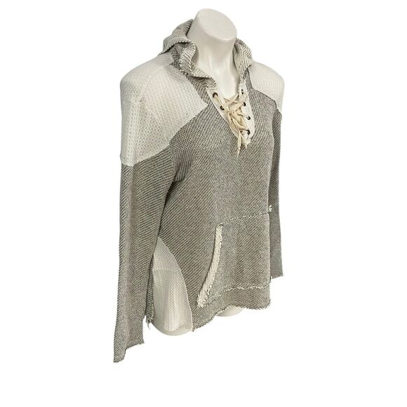 Daytrip Sweater Womens Size Medium Hooded Lattice Knit Athleisure Distressed - Picture 8 of 13